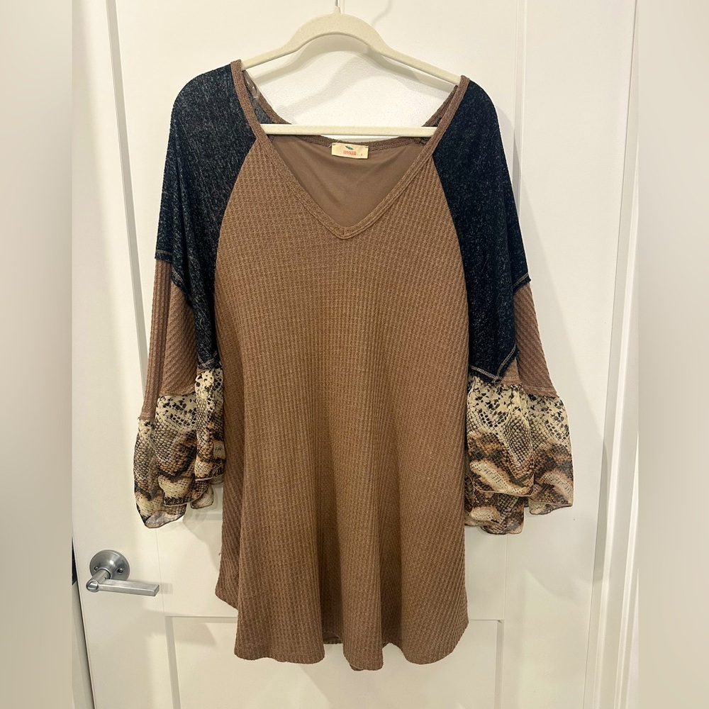 Hummingbird Dresses Boutique Brown Snakeskin Knit Dress - SMALL